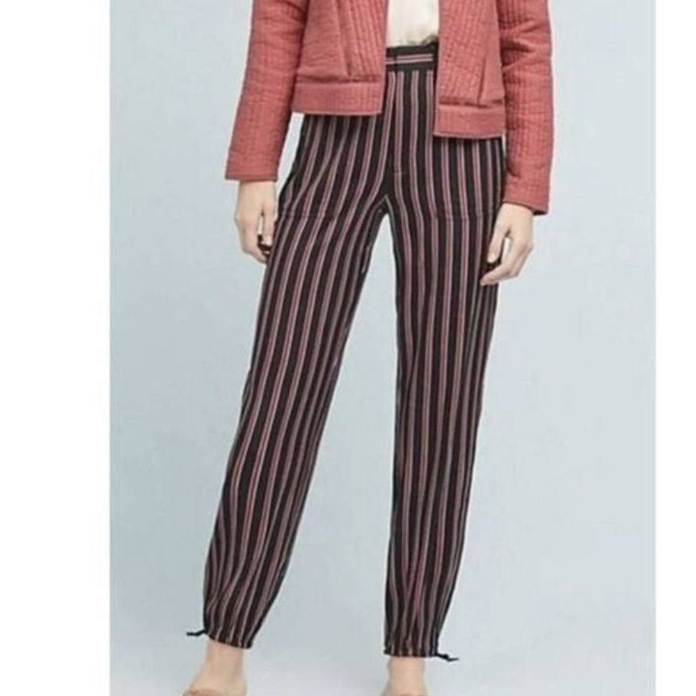Anthropologie Striped Ankle Pants - Black and Pink